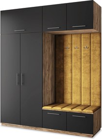 Masseno Garderoba REMA 200/240/60 cm Nowoczesna Szafa do Przedpokoju Dąb lefkas, MONOLITH 48 (Żółty)