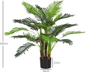 HOMCOM Sztuczna Palma, 1 m, Realistyczne Gałęzie, Roślina Dekoracyjna, Plastik, z Doniczką, Brązowo-Zielona