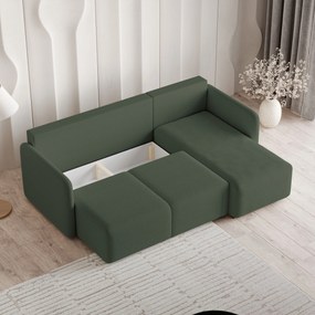 Masseno Narożnik SUVINO z funkcją spania i pojemnikiem na pościel Narozniki L, Rozkładana sofa - Zielony, QUELLE 37