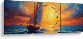 Obraz - Żaglówki (z zegarem) (90x30 cm)