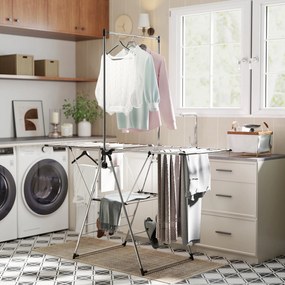 HOMCOM Suszarka na pranie składana stojąca suszarka z regulowanymi skrzydłami, uchwytami na buty, stal nierdzewna, 156,5 x 68 x 192 cm, srebrny