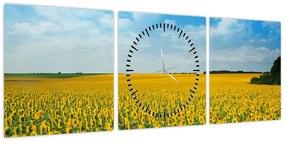 Obraz - ciąg słoneczników (z zegarem) (90x30 cm)