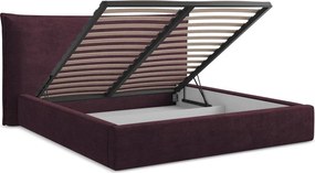 Ciemnofioletowe tapicerowane łóżko dwuosobowe ze schowkiem ze stelażem 160x200 cm Esala – Makamii