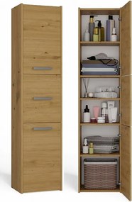 Szafka Łazienkowy Sara S43 | Dąb Artisan | 40x30x170 cm | Szafka 3 Drzwi, Półki