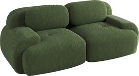 Sofa 2-osobowa z poduszkami - Prosta sofa z zaokrąglonymi podłokietnikami i poduszkami dekoracyjnymi - zielony sztruks
