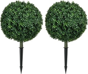 HOMCOM Sztuczny Bukszpan w Zestawie 2 szt., Realistyczny, Odporny na Warunki Atmosferyczne, Łatwy w Pielęgnacji, 70 cm