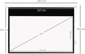 HOMCOM Ekran projekcyjny 247 x 168 cm 100 cali (254 cm) 16:9 HD 4K elektryczny z pilotem, biały