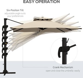 Outsunny Parasol ogrodowy, odporny na warunki atmosferyczne, z 1 korbką, 2,94 x 2,94 x 2,7 m, Khaki