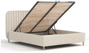 Beżowe tapicerowane łóżko jednoosobowe ze schowkiem ze stelażem 120x200 cm Noto – Maison de Rêve