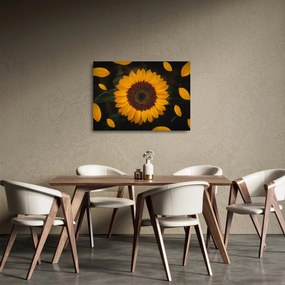 Obraz na szkle  - Słonecznik i płatki kwiatów (70x50 cm)