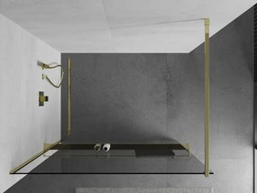 Mexen Kioto+ ścianka prysznicowa z półką Walk-in 90 x 200 cm, transparent, złota - 800-090-121-50-00