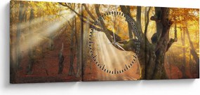 Obraz - Jesienny świt (z zegarem) (90x30 cm)