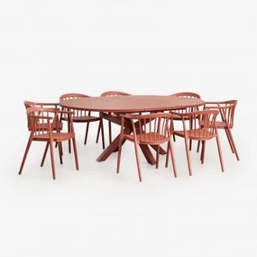 Zestaw 145-200x145 Cm Okrągły Rozkładany Stół Aluminiowy Barces I 10 Składanych Krzeseł Ogrodowych Z Podłokietnikami Ivor Terracota - Sklum