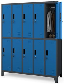 Szafa socjalna BHP ubraniowa 10-drzwiowa antracytowo-niebieska: BARTEK 1360 x 1720 x 450 mm