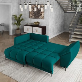 Masseno Narożnik VESTANO  z funkcją spania i pojemnikiem na pościel Narozniki L, Rozkładana sofa - Lazurowy, MATT VELVET 77