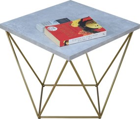 Kwadratowy stolik kawowy beton + złoty E9-P53