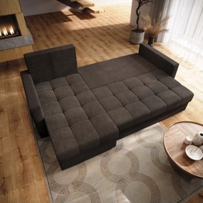 Masseno Narożnik NIDA z funkcją spania i pojemnikiem na pościel Narozniki L, Rozkładana sofa - Brązowy, INARI 24
