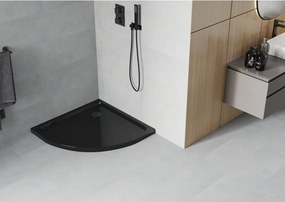 Mexen Flat brodzik półokrągły slim 80 x 80 cm, czarny, syfon czarny - 41708080B