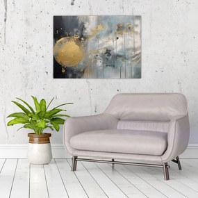 Obraz na szkle - Abstrakcja ze złotą kulą (70x50 cm)