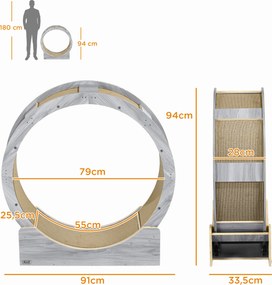 PawHut Kocie Koło Treningowe, Koło Do Biegania dla Kotów, 91 cm, z Hamulcem, Matą Do Drapania, dla Zdrowego Ruchu, Orzech