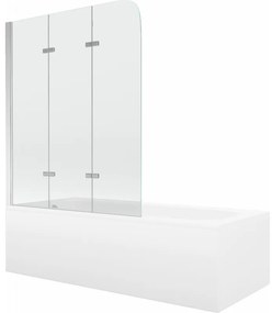 Mexen Vega wanna prostokątna 180 x 80 cm z obudową i parawanem 3-skrzydłowym 120 cm, transparent, chrom - 550118080X9012030100