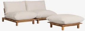 Sofa Modułowy Rozkładany 2-częściowy Z Pufą Z Drewna Akacjowego Brina Kremowa - Sklum