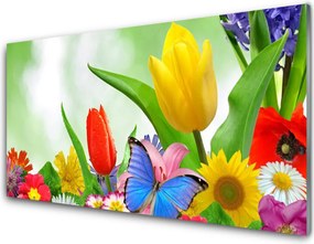 Panel Szklany Kolorowy Motyl wśród Płatków