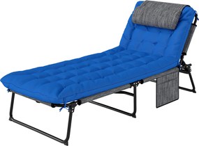Outsunny Leżanka z 4-stopniową regulacją oparcia, poduszka, kieszeń boczna, zagłówek, 68 x 189 x 30 cm, Niebieski