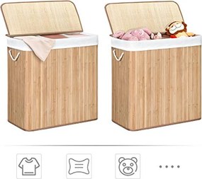 PROMOCJA Bambusowy trójkomorowy kosz na pranie LECEBY II. jakość