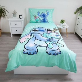 Miętowa bawełniana pościel dziecięca jednoosobowa 140x200 cm Lilo &amp; Stitch "Buddies" – Jerry Fabrics