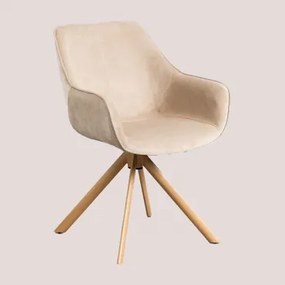 Krzesło Jadalniane Z Podłokietnikami Z Aksamitu Lucy Beige Crema & Natural Wood - Sklum