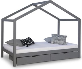 Łóżko dziecięce 90x200 cm Szare Łóżko Domek Łóżko dla dzieci Drewniane łóżko Łóżko z szufladą