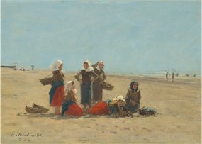 Obraz na szkle - Eugène Boudin, Women on the Beach at Berck, reprodukcje (70x50 cm)