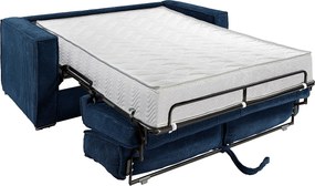 Kanapa 4-osobowa rozkładana typu express z granatowego weluru sztruksowego z siedziskiem z pianki z pamięcią kształtu - Powierzchnia 160 cm - Materac 22 cmz siedziskiem z pianki z pamięcią kształtu LORETO