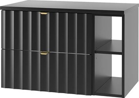 Czarny Zestaw Łazienkowy 80cm Szafka z Blatem Regał Ryflowane Fronty Arcos