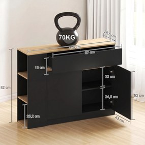 HOMCOM Sideboard, kredens, duża komora szafkowa, 3-stopniowy regał, szuflada, czarny, 110 x 29,5 x 82 cm | Aosom PL