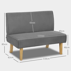 HOMCOM Dwuosobowa Sofa z Obiciem Kordowym, Gruba Tapicerka i Solidne Drewniane Nogi do Salonu, Sypialni, Biura, Szary
