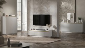 Ryflowana szafka RTV Selene 140 cm, stojąco/wisząca, kolor biały