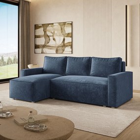 Masseno Narożnik POTARO z funkcją spania i pojemnikiem na pościel Narozniki L, Rozkładana sofa - Niebieski, LUMO 05