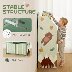 AIYAPLAY Dziecięcy regał na książki z 2 materiałowymi szufladami, dla dzieci w wieku 3-8 lat, 62,5x30x91,5 cm, zielony | Aosom PL