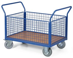 Wózek platformowy - 4 burty z siatki, 1200 x 800 mm, nośność 300 kg, koła 160 mm z czarną gumą