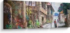 Obraz filipińskiej wioski, Azja (z zegarem) (90x30 cm)