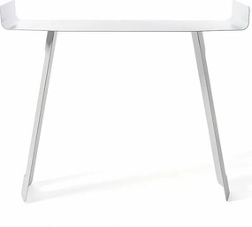 Konsola Tibet 110x35x85 cm z czarnego żelaza, perforowana zakrzywiona konstrukcja, minimalistyczne nowoczesne meble wejściowe, made in Italy, beżowa