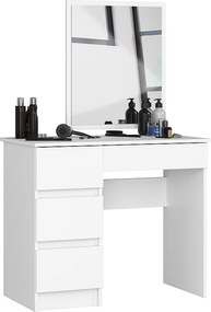 Toaletka AKORD T6 Biała 90 cm z lustrem 500x600 lewa 4 szuflady kolor Biały mat 90x50x142 cm