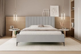 Mona SLIM III w tkaninie VELUTTO, Wygodne łóżko tapicerowane - Ergonomiczne podparcie pleców 160x200 cm, jasnoszary