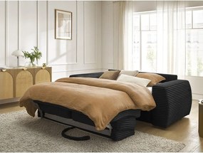 Czarna sztruksowa sofa do spania/rozkładana 240 cm Hugo – Bobochic Paris