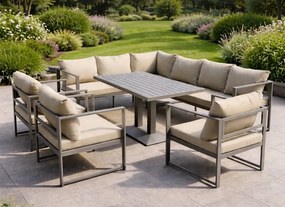 Narożnik ogrodowy Bellagio NM2006-BR z fotelami i stołem, szary, poduszki beżowe