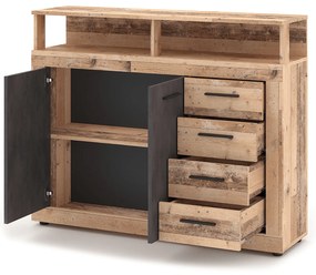 Komoda Dwudrzwiowa z Szufladami BLAGO MIDI A 119,6 cm Surowy Dąb/Czarny Loft