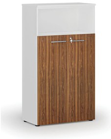 Szafa biurowa kombinowana PRIMO WHITE, drzwi na 3 poziomach, 800 x 420 x 1434 mm, biały/orzech