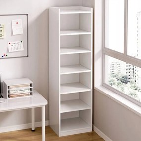 Biała szafka z 7 półkami – 180 x 40 x 30 cm – pionowy stojak na książki, styl minimalistyczny